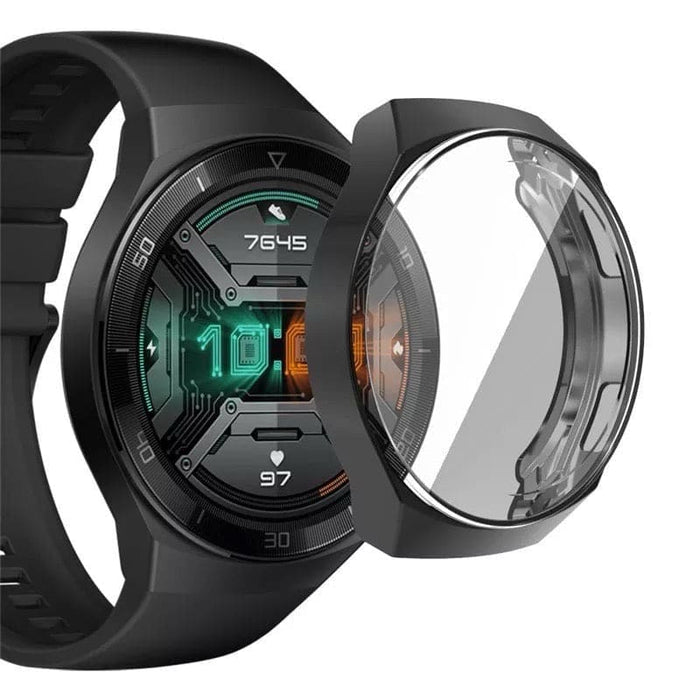 Black protective watch case for Huawei GT 2e Sport, designed by That Watch Shop, offers durable coverage and style.