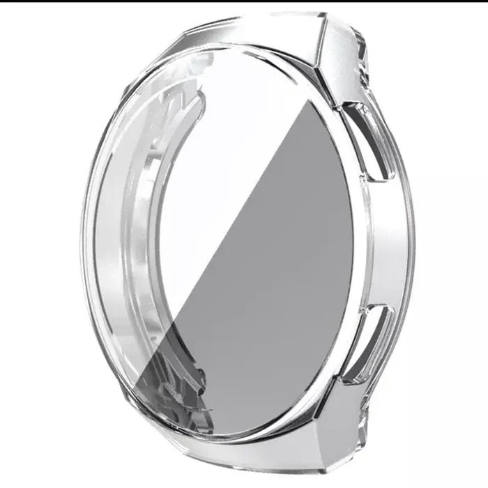 Clear Habicare protective case for Huawei GT 2e Sport smartwatch, showing a slim, transparent cover on the watch face.