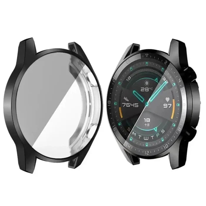 Black Habicare protective watch case for Huawei GT3 42mm, showing the slim, durable design fitting around the watch face.