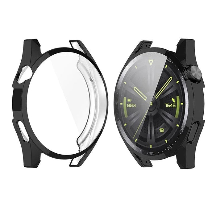 Black protective case for Huawei GT3 46mm smartwatch, designed to shield and enhance the watch's appearance.