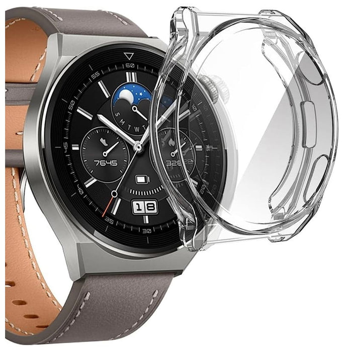 Clear protective case for Huawei GT3 Pro 46mm smartwatch, made by That Watch Shop, showing the transparent watch cover.
