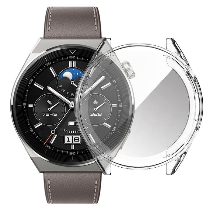 Clear protective case for Huawei GT3 Pro 46mm watch, showing the transparent design and precise fit for the smartwatch.