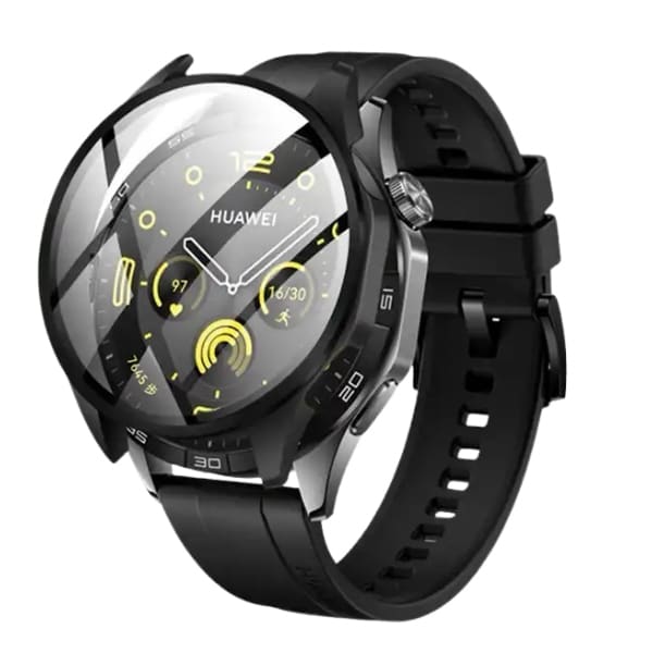 Black protective watch case for Huawei GT4 46mm, designed to safeguard the smartwatch from scratches and impacts.