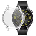 Clear Habicare protective case for Huawei GT4 46mm smartwatch, showing the transparent cover fitting the watch face and band.