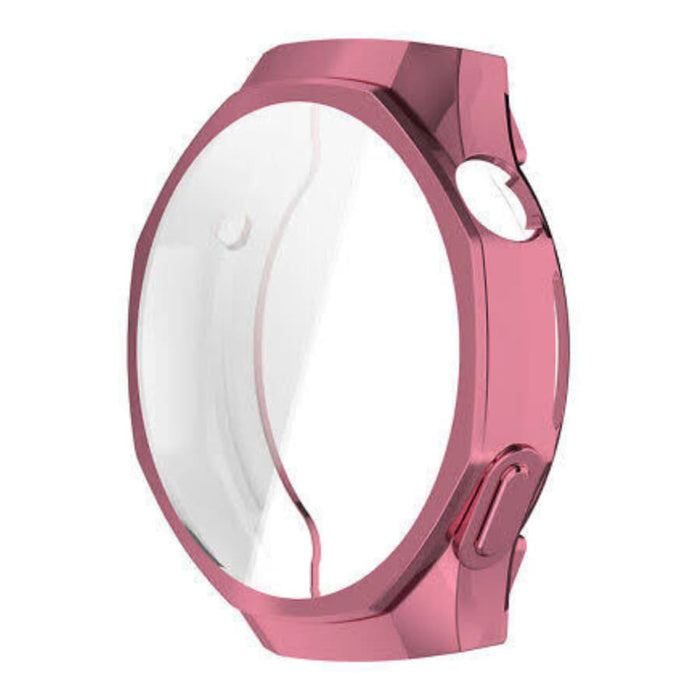 Pink protective watch case for Huawei GT5 Pro 42mm with glossy rose gold finish, designed to shield and enhance the watch's appearance.