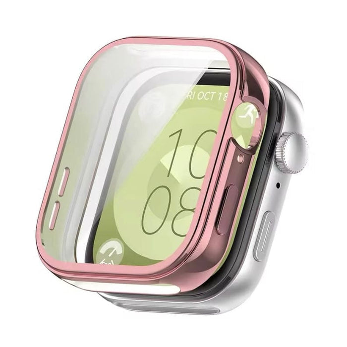 Pink protective watch case for Huawei Watch Fit 3, designed to shield the smartwatch from scratches and impacts.