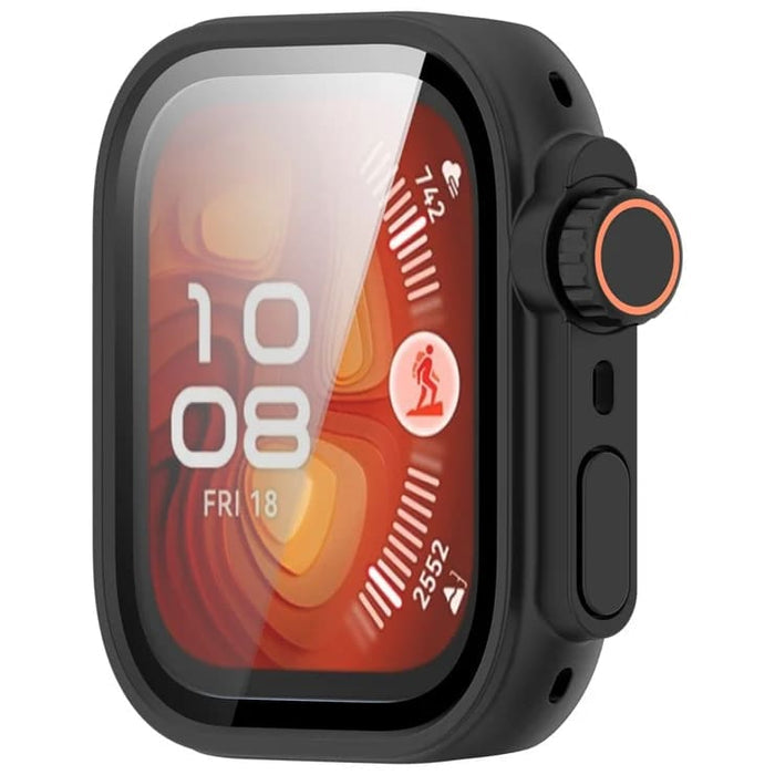 Black protective case for Huawei Watch Fit 4, featuring a screen protector to safeguard the smartwatch display.