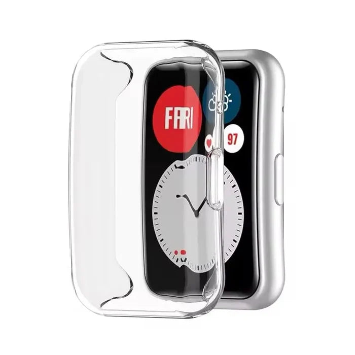 Clear Habicare protective case for Huawei Watch Fit, designed to shield the watch with transparent, durable coverage.