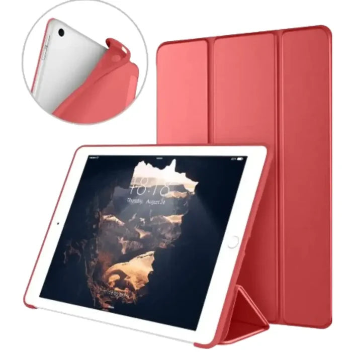 Red Habicare 9eight5 protective case for iPad series, featuring durable material and precise cutouts for ports and buttons.