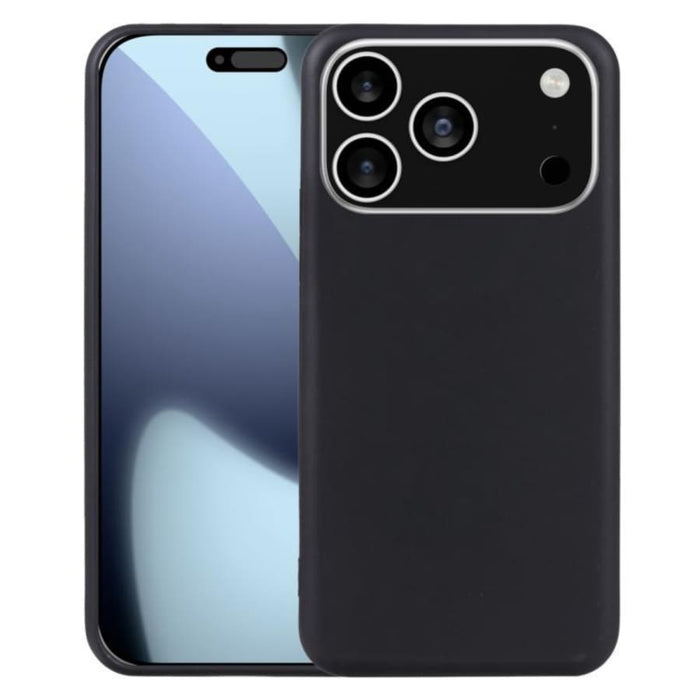Black protective screen protector for iPhone 17 Pro by 9eight5, showing the sleek edge and clarity of the case on the phone.