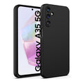 Black protective case and screen protector for Samsung Galaxy A35 5G by 9eight5, showing the phone's front and back with case and screen shield.