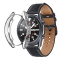 Clear protective case for Samsung Galaxy Watch 3 45mm, designed by That Watch Shop, shown on the watch in close-up view.