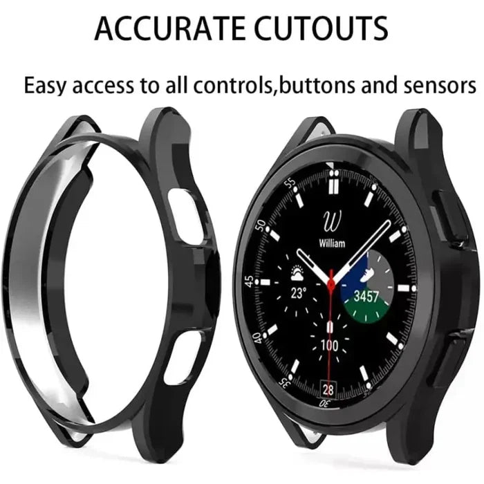 Black Habicare protective case for Samsung Galaxy Watch 4 (44mm) with durable, shock-absorbing design for smartwatch protection.