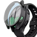 Black Habicare protective case for Samsung Galaxy Watch 4 Classic 46mm, showing the durable watch case covering the device.