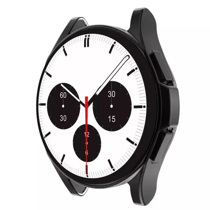 Black Habicare protective case for Samsung Galaxy Watch 4 Classic 46mm, showing durable cover fitting over the watch.