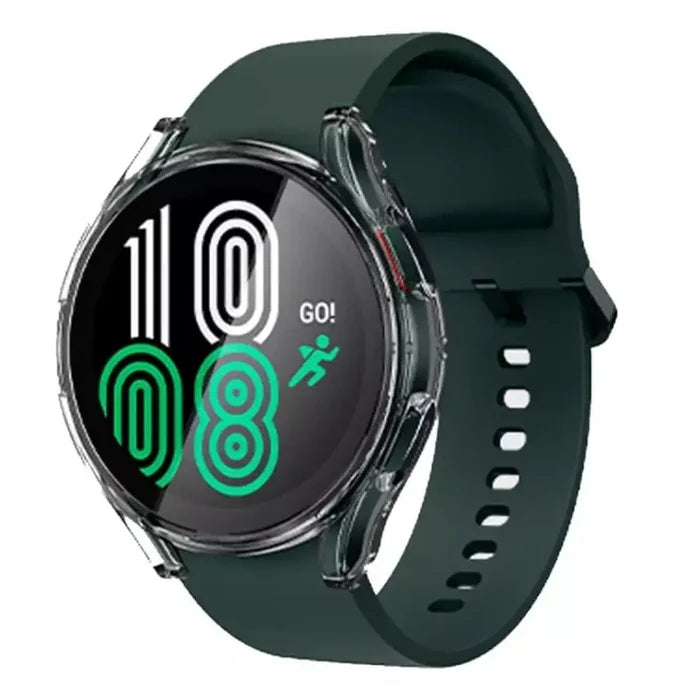Clear protective case for Samsung Galaxy Watch 42mm by Habicare, showcasing the durable, transparent cover on the smartwatch.