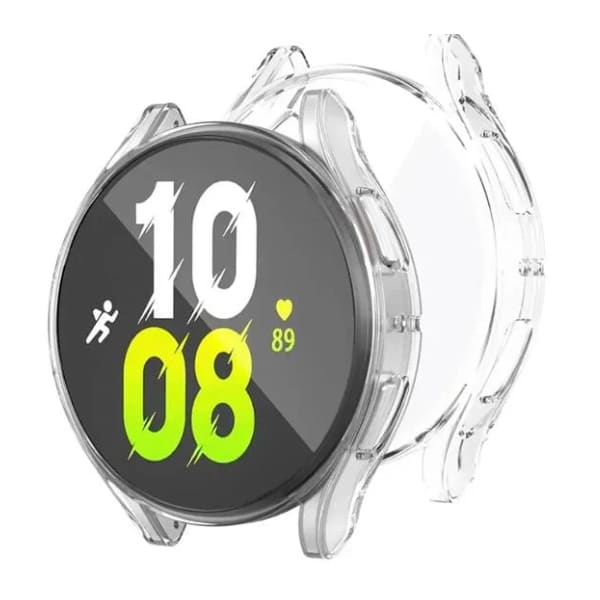 Clear protective case for Samsung Galaxy Watch 5 (40mm), made by That Watch Shop, shown on a sleek smartwatch.