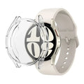 Clear Habicare protective case for Samsung Galaxy Watch 6 Classic 43mm, showcasing the watch with the case fitted.