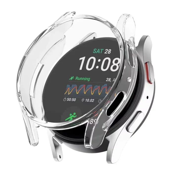 Clear Habicare protective case for Samsung Galaxy Watch 7 40mm, designed to shield the watch while showcasing its design.