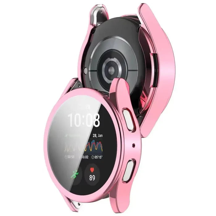 Habicare protective case for Samsung Galaxy Watch 7 44mm in rose gold, showing a close-up of the durable watch cover.