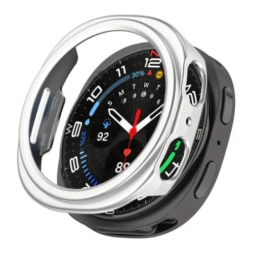 Silver protective case for Samsung Galaxy Watch 8 40mm, with screen protector, compatible with That Watch Shop accessories.