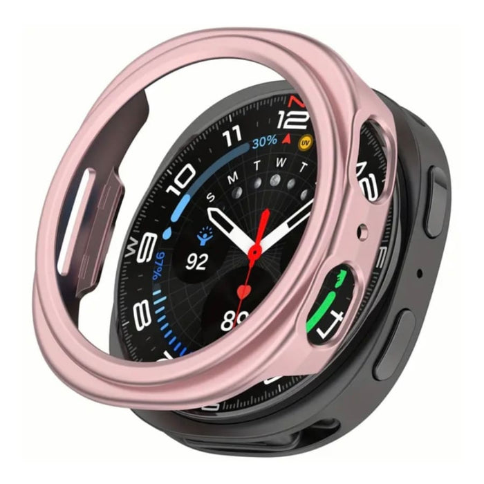 Pink protective case and screen protector for Samsung Galaxy Watch 8 44mm, designed to safeguard the watch from scratches and impacts.