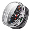 Samsung Galaxy Watch 8 (44mm) silver protective case with clear screen protector, designed to safeguard the watch display.