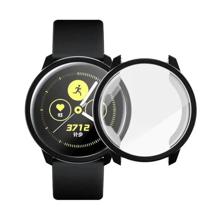 Black Habicare protective case for Samsung Galaxy Watch Active 40mm, providing durable coverage and style for the smartwatch.