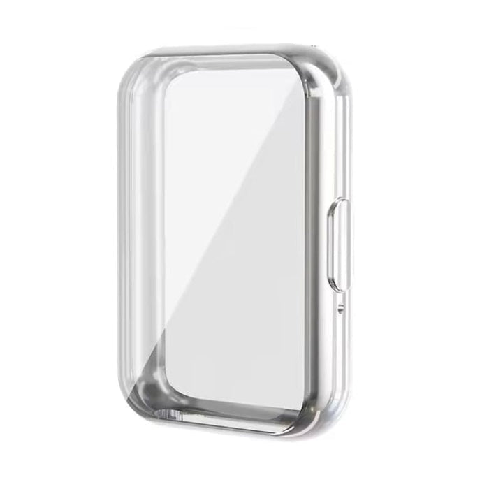 Silver protective case for Samsung Galaxy Watch Fit 3, designed by That Watch Shop, shown on the watch in close-up view.