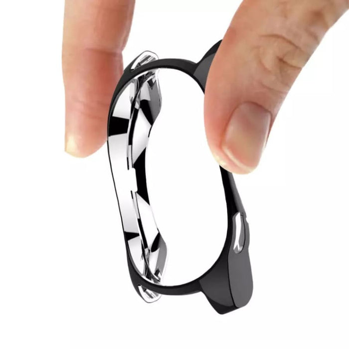 Black protective case for Samsung Galaxy Watch Gear S2, featuring a hand ring for secure grip and stylish protection.
