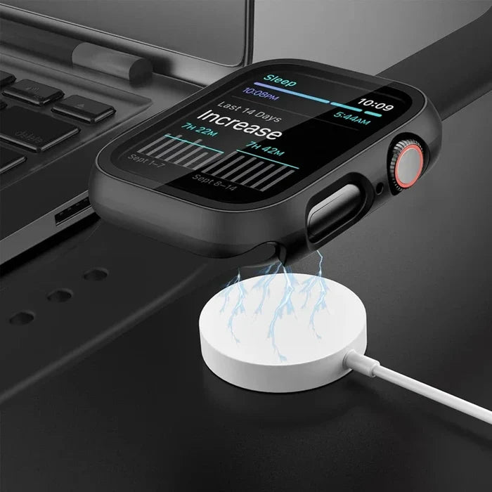 Habicare TWS protective case for Apple Watch Series 7, 8 & 9 (45mm) in sleek, durable design, shown on a smartwatch.