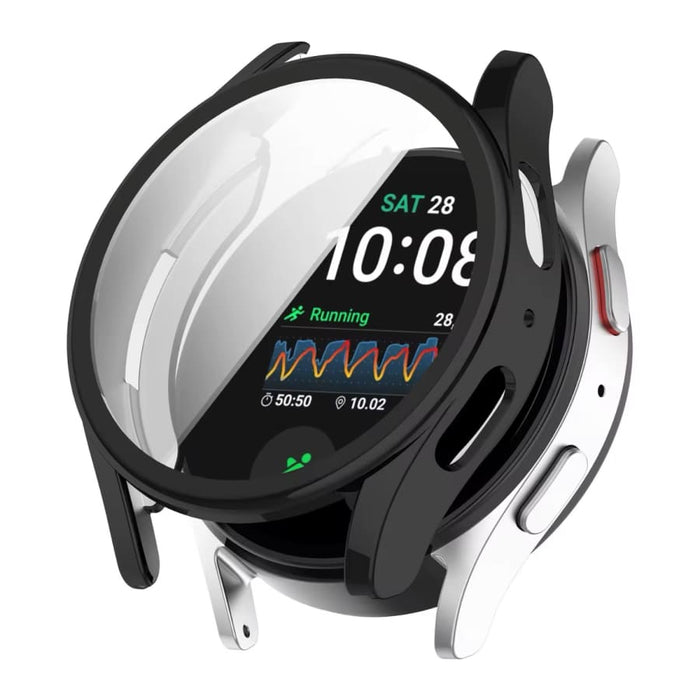 Black protective case with screen protector for Samsung Galaxy Watch 7 44mm, designed to safeguard the watch from scratches.