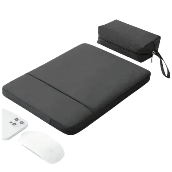Habicare 9eight5 protective laptop sleeve for MacBook, slim black case with soft interior for safe transport and storage.