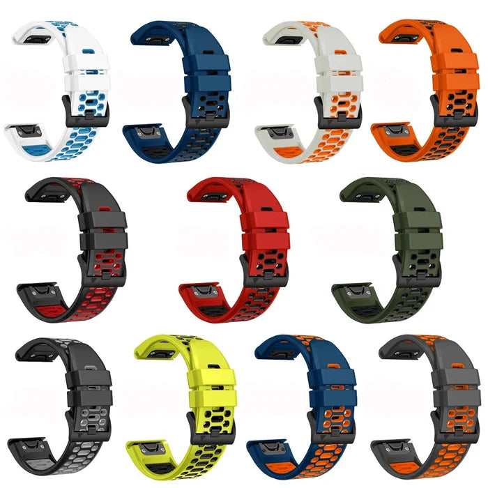 Habicare Quick Fit silicone strap for Garmin Fenix 5X and 5X Plus in multiple colors, TWS style, flexible and comfortable.