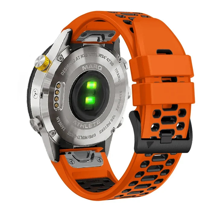Habicare Quick Fit silicone strap for Garmin Fenix 5X & 5X Plus in multiple colors, designed for comfortable TWS style wear.
