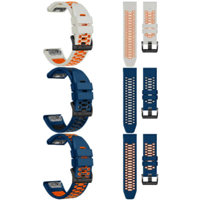Habicare Quick Fit silicone strap for Garmin Fenix 7X and 7X Pro in multiple colors, featuring a TWS design for easy wear.