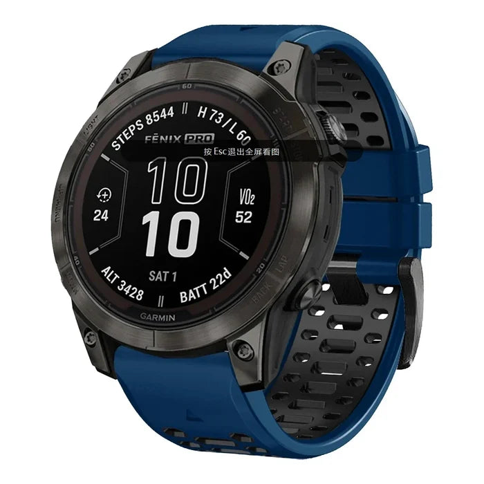 Habicare Quick Fit silicone strap for Garmin Fenix 7X and 7X Pro, available in 12 colors, designed for comfortable wear.