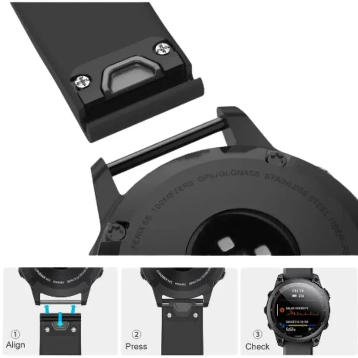 Habicare QuickFit silicone strap for Garmin Approach S62 smartwatch in multiple colors, flexible and comfortable TWS wristband.