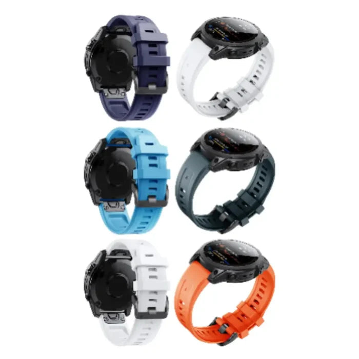 Habicare QuickFit silicone strap for Garmin Epix Pro 47mm smartwatch, available in 12 vibrant colors.