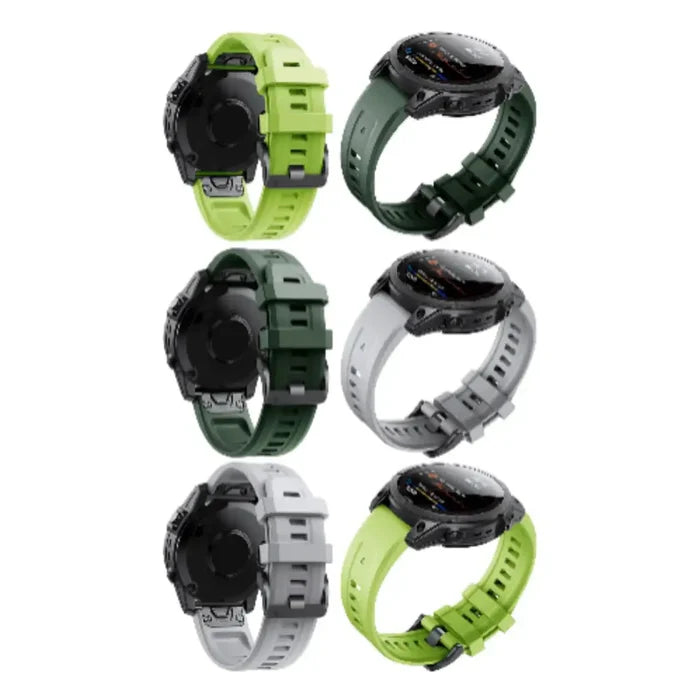 Habicare QuickFit silicone strap for Garmin Epix Pro 47mm smartwatch, shown in multiple colors, flexible and comfortable for daily wear.