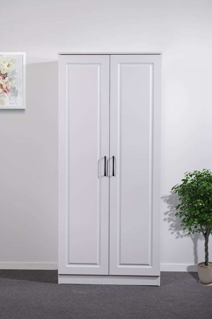 White Rebon wardrobe by sue-e furniture with sleek doors and modern design, standing against a neutral background.