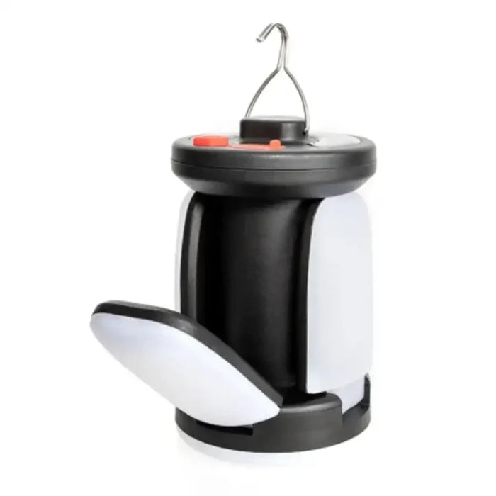 Habicare rechargeable folding LED camping lantern illuminated, compact and portable for outdoor camping and emergency use.
