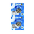 Two Renata 394 / SR936SW watch batteries in a pack, compact and round, suitable for small watches and timepieces.