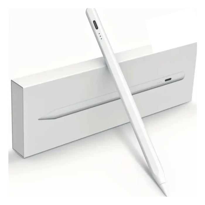 White Replacement Apple Pencil for 1st and 2nd generation iPads, shown resting on a tablet with a sleek design.
