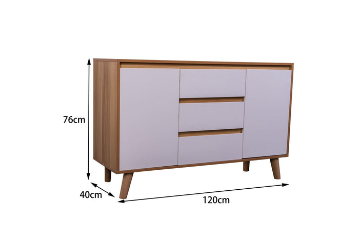 Retro dining cabinet by sue-e furniture featuring vintage wooden design with storage shelves and cabinet doors.