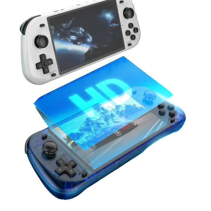 Retro handheld console by 9eight5 with a 5.1-inch screen, available in four colors, by Habicare.