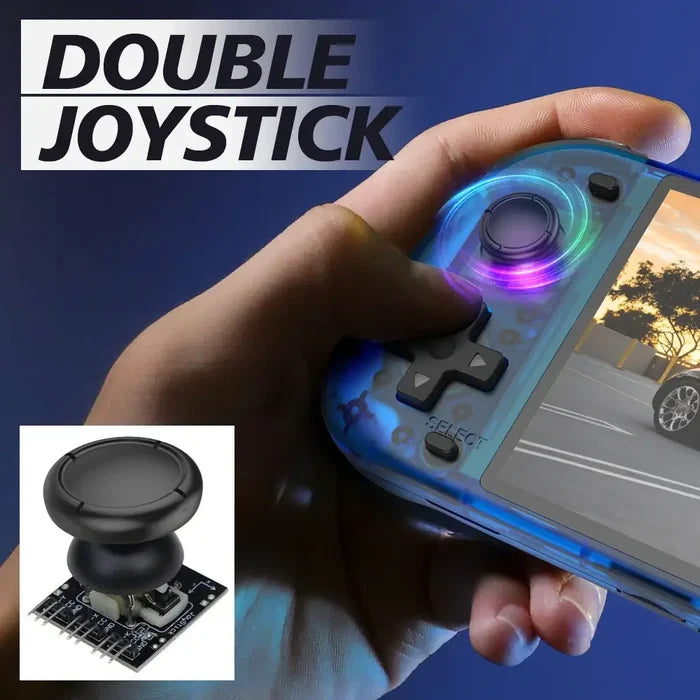 Habicare 9eight5 Retro Handheld Console with 5.1-inch screen, available in four colors, classic portable gaming device.