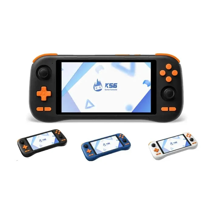 Habicare 9eight5 retro handheld console with 5.5-inch touchscreen, Android 14, rechargeable battery for portable gaming.