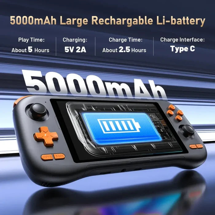 9eight5 Retro Handheld Console with 5.5-inch touchscreen, Android 14, rechargeable battery, portable gaming device by Habicare.