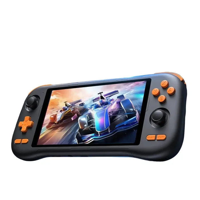 Habicare 9eight5 retro handheld console with 5.5-inch touchscreen, Android 14, rechargeable battery for gaming on the go.